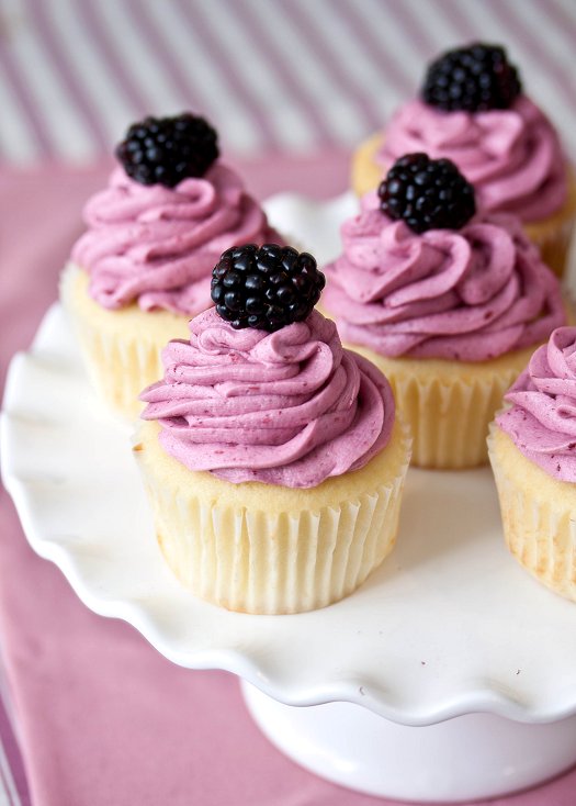 Lemon Cupcakes with Blackberry Buttercream