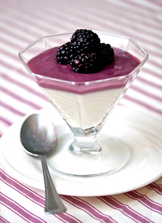 White Chocolate Pudding w/ Blackberry Curd