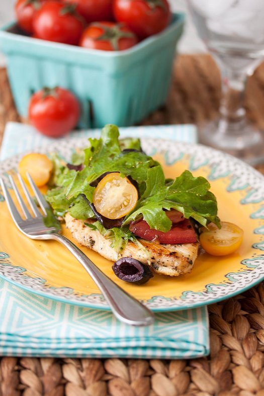 Chicken Paillard with Tomato-Olive Salad